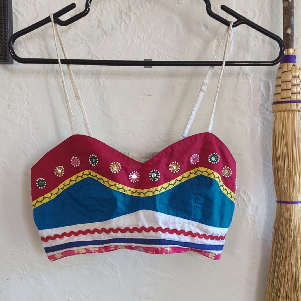 RAGA Multicolor Embroidered Spaghetti Strap Crop Top